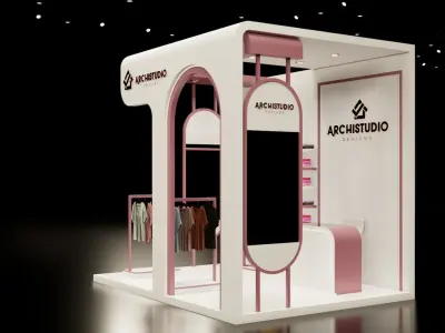 Small booth design 3D model 4m x 3m   3D model