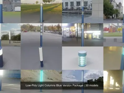 Low-Poly Light Columns Blue Version Package