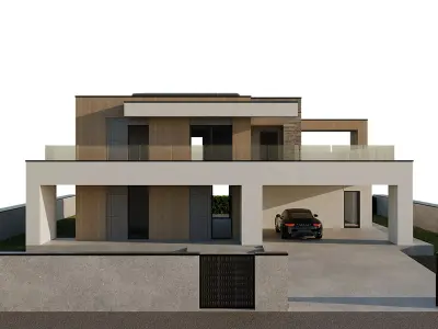 Modern Two-Story Villa With Terrace And Carport Low-poly 3D model