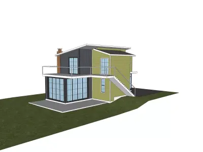 Cottage modern house on side of hill 3D model