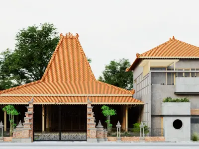 Joglo Minimalist Japanese House Open Space Green Living Low-poly 3D model