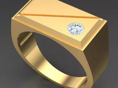 Light Gold Diamond Men Ring 2MR058 3D model