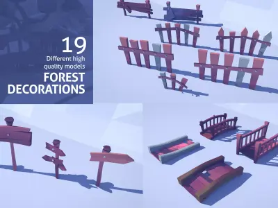 Cartoon Low Poly Forest Decorations  Low-poly 3D model
