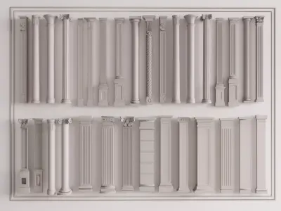 European Corner Rosettes Plaster Lines Columns Mouldings Set 3D Model Pack