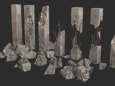 Broken Concrete Pillars Pack Low-poly 3D model