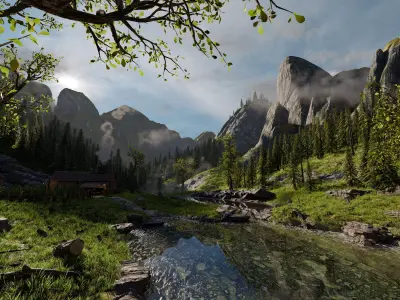 Mountain valley Farmstead Scene 3D model