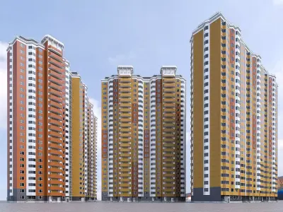 Hgh-rise Residential Apartment Buildings Low-poly 3D model