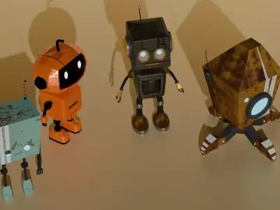 Sci Fi Character Pack   4 Robots  Optimized 3D Assets Low-poly 3D model