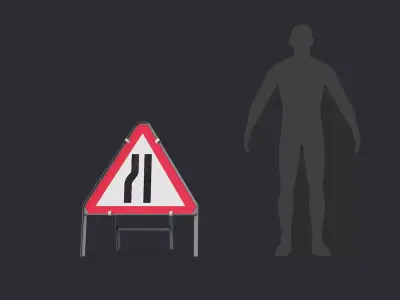 Road Narrows Left Triangular Road Sign Low-poly 3D model