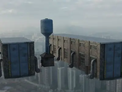 Warehouse with waterpumphouse  3D model