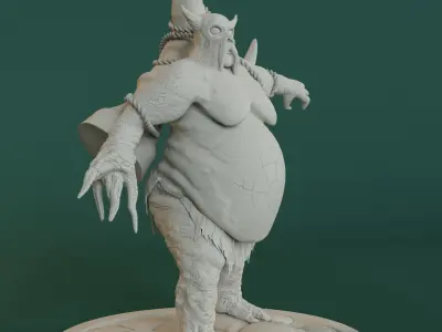 Barbarian statue of demon with horns 3D print model