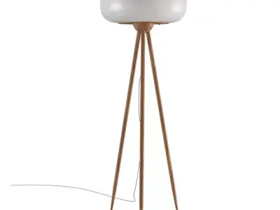 Floor lamp with three wooden uprights and a white acrylic shade 3D model