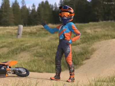  KTM Child Off Road Bike Rider Covered Mud Rigged for Maya 