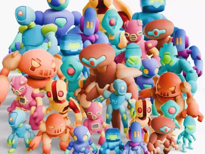 Cartoon Robots Pack 02 Low-poly 3D model