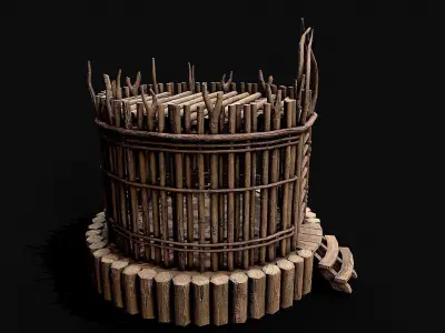 Medieval Wooden Cage 5 Low-poly 3D model