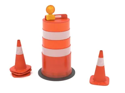 Traffic Barrel Barricade and Cone 3D model