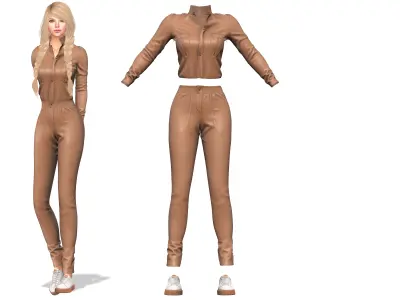 Military-Style Jumpsuit with Platform Sneakers Outfit Low-poly 3D model