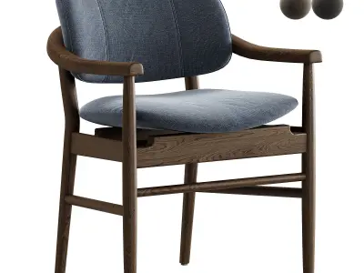 Bryson Modern Classic Beige Upholstered Whitewash  Arm Chair 3D model