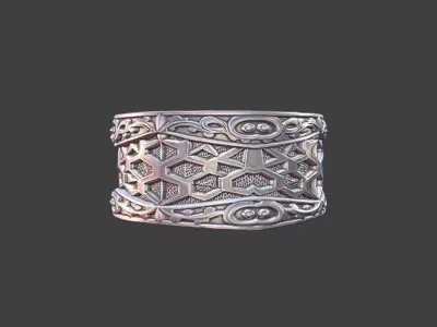 Japanese Hexagon Pattern Ring Silver Jewelry 3D Model 3D print model