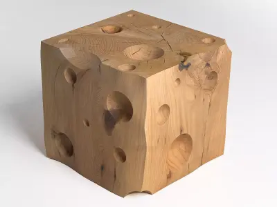 Cheese cube of wood with holes in it 3D model