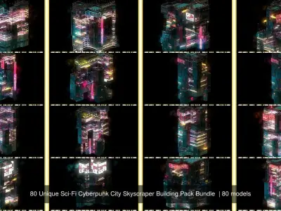 80 Unique Sci-Fi Cyberpunk City Skyscraper Building Pack Bundle 