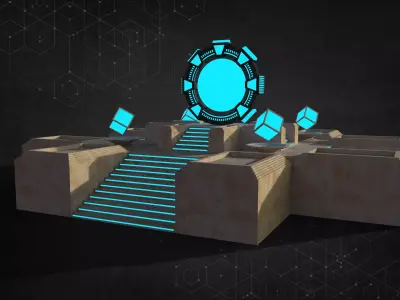 Stargate futuristic building with stairs and light 3D model