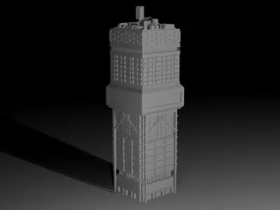 Sci-fi multi-storey building Low-poly 3D model