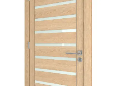 Door-053 wooden door with glass panels 3D model
