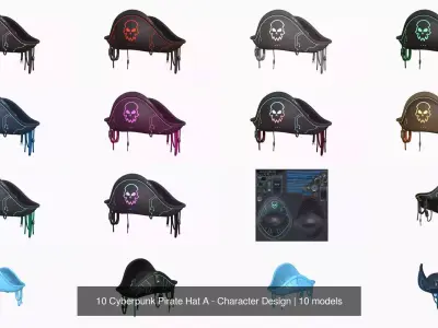 10 Cyberpunk Pirate Hats A Collection - Character Design 3D Model Pack