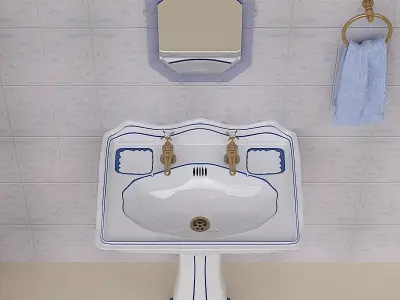 Stylish Pedestal Wash Basin and Props 3D model