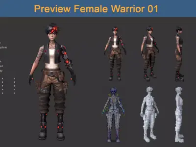 Character Female Warriors 01 - Ready for game Low-poly 3D model