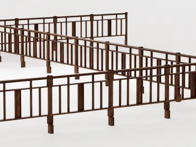 Rustic Stairs and Railings Kit Low-poly 3D model