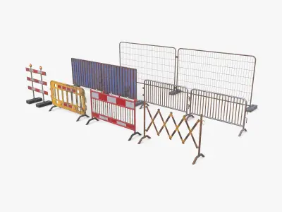 Construction site barrier pack V1 weathered Low-poly 3D model