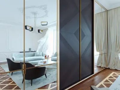  built-in TV-wall - multifunctional  bookshelves - wardrobe Low-poly 3D model