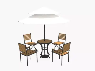 The parasol table and chairs with umbrella Free 3D model