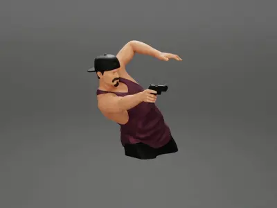 Gangster in cap shooting gun leaning out the window of the car 3D print model