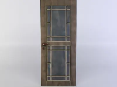 Door wooden with glass panels Low-poly 3D model