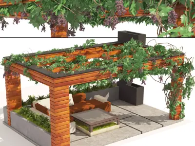 Grape Vine Pergola with furniture 3D model