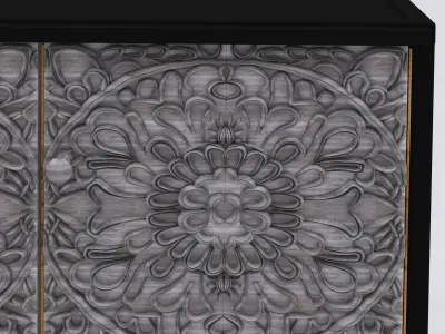 Sideboard in black metal with three black wood doors sculpted Free 3D model