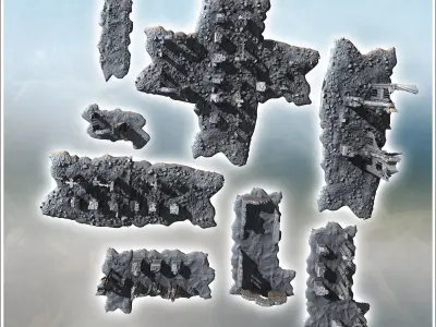 Set of Gothic cathedral ruins with large arches and collapsed wa 3D print model