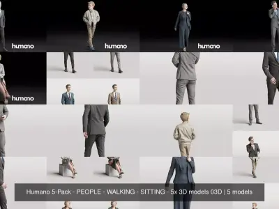 Humano 5-Pack - BUSINESS PEOPLE - WALKING SITTING - 5x 3D models
