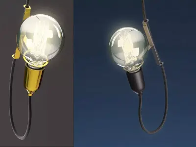 Dinn series of light bulbs hanging from wires 3D model