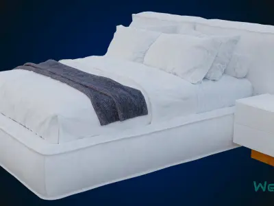 Queen Bed Low-poly 3D model