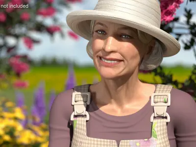  Elderly Woman Gardener with Watering Can Rigged 