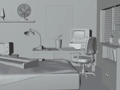 Low-Poly 90s Retro Game Room Low-poly 3D model