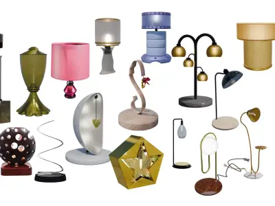 Pack of table lamps-floor lamps Decorative lamps with PBR Low-poly 3D model