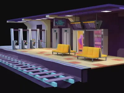 Low Poly Subway Station Blender Model  Game-Ready Low-poly 3D model