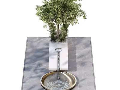 Landscape Fountain and tree in box  676 3D model