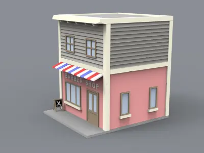Barber shop block building Low-poly 3D model