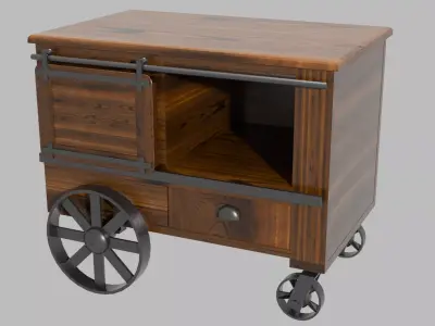 Antique Industrial Bar Cart Low-poly 3D model